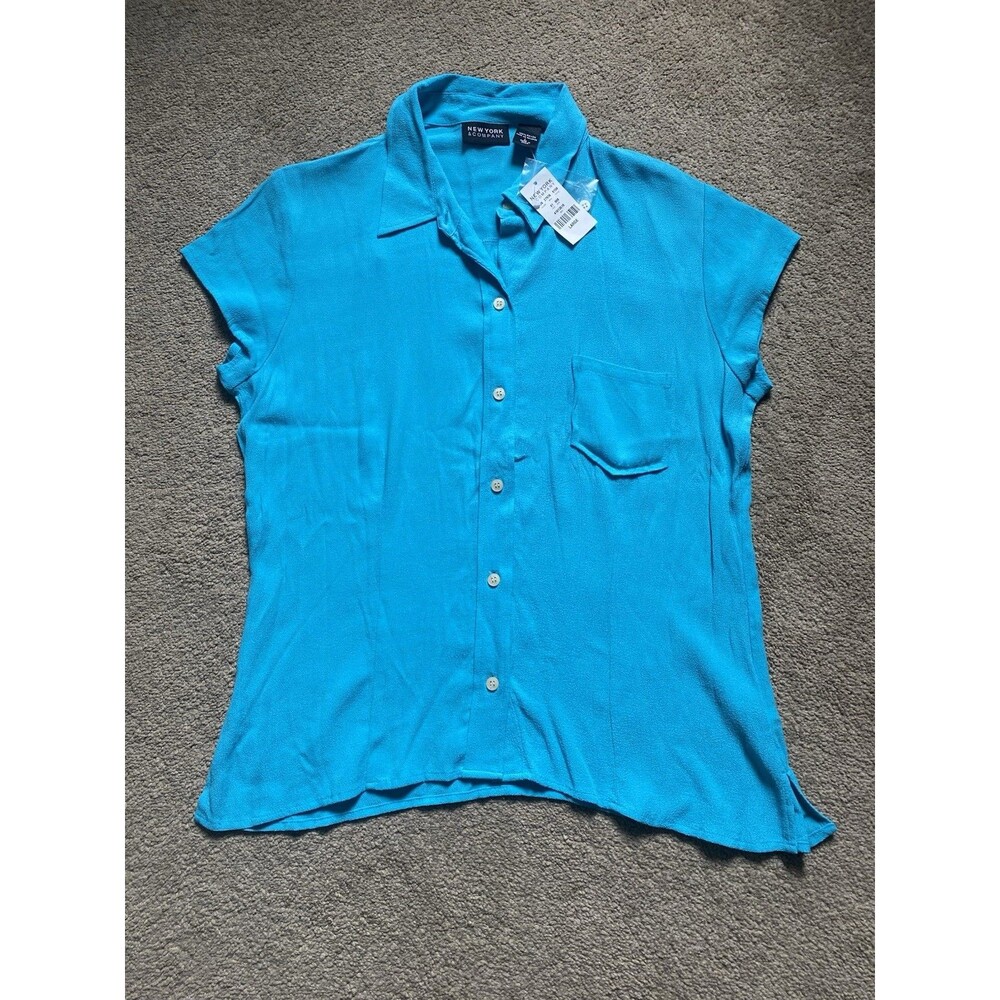 New York & Company Cap Sleeve Button Up Blouse Women’s Size L Color Aqua NWT - Picture 2 of 7